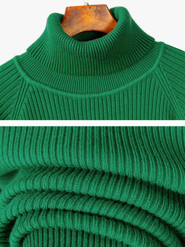 Green Roll Neck Ribbed Shift Knitted Dress