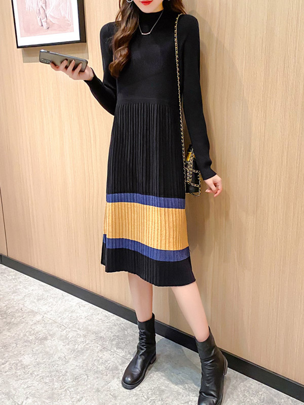 Black Striped Knitted Midi Dress