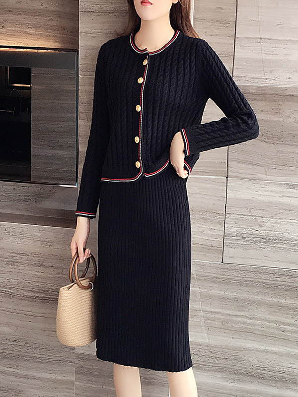 Black Cable Cardigan and Pencil Skirt