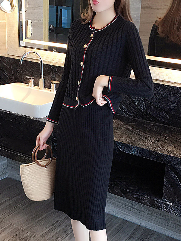 Black Cable Cardigan and Pencil Skirt