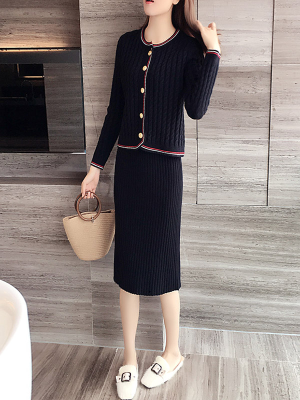 Black Cable Cardigan and Pencil Skirt