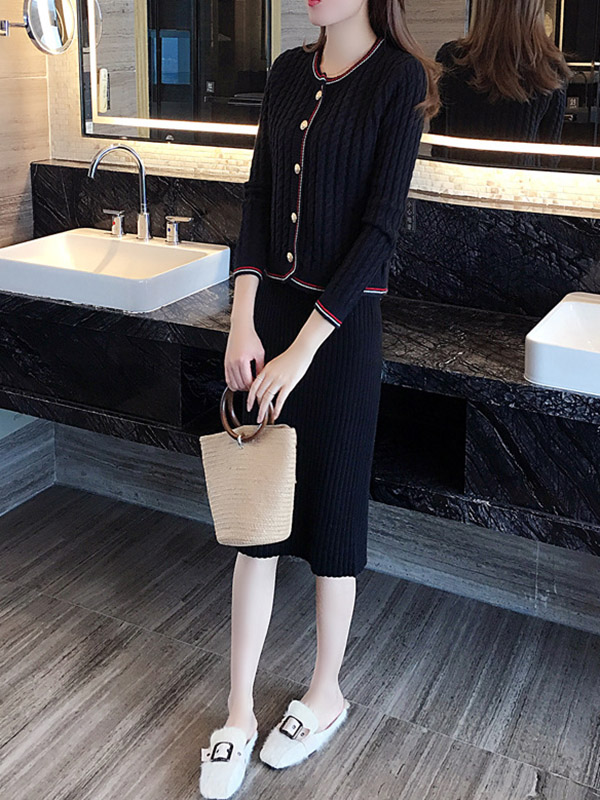 Black Cable Cardigan and Pencil Skirt