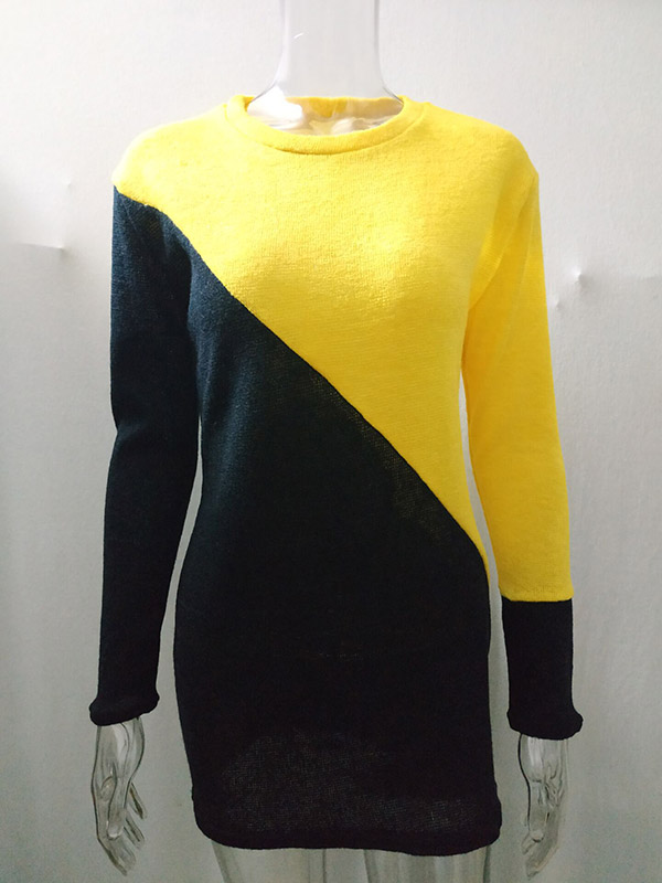 Black & Yellow Color Block Knitted Mini Dress