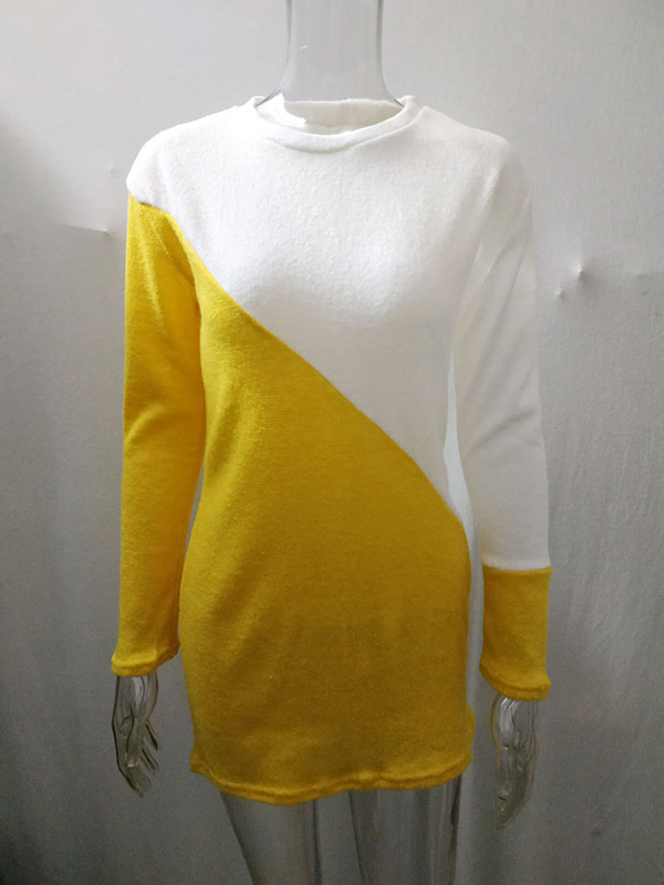 White & Yellow Color Block Knitted Mini Dress