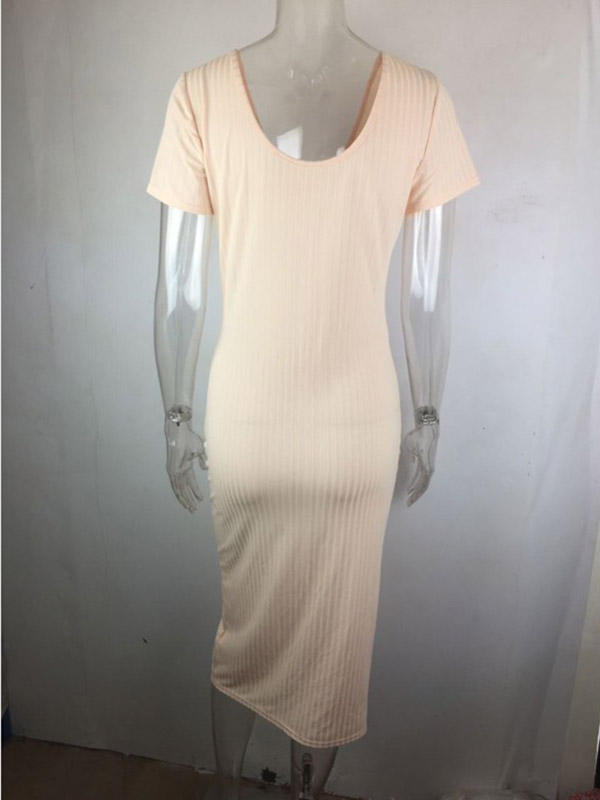 Apricot Cap Sleeve Knitted Midi Dress