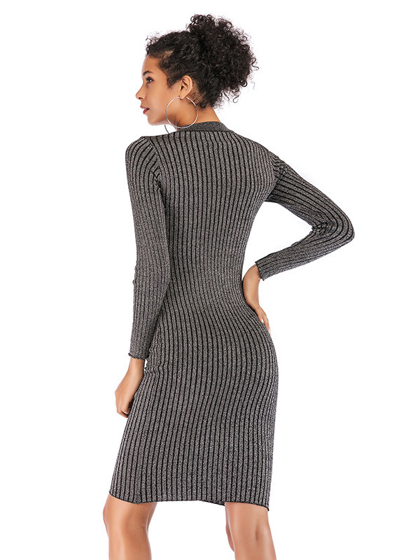 Grey Cutout Neck Ribbed Style Bodycon Dress