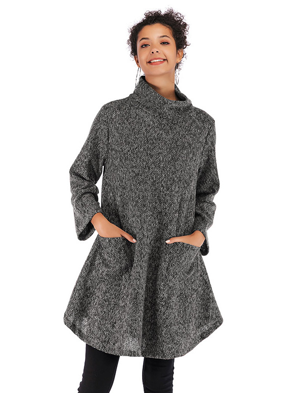 Grey High Neck Cape Style Knitted Dress