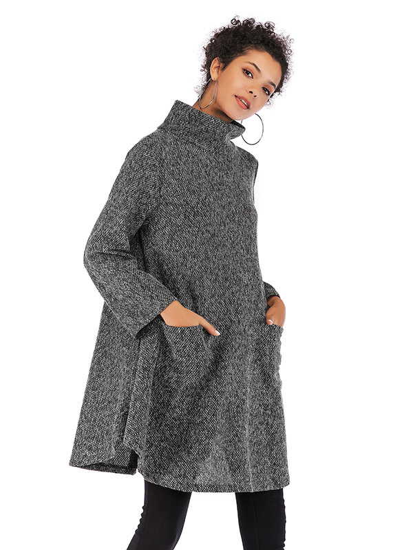 Grey High Neck Cape Style Knitted Dress