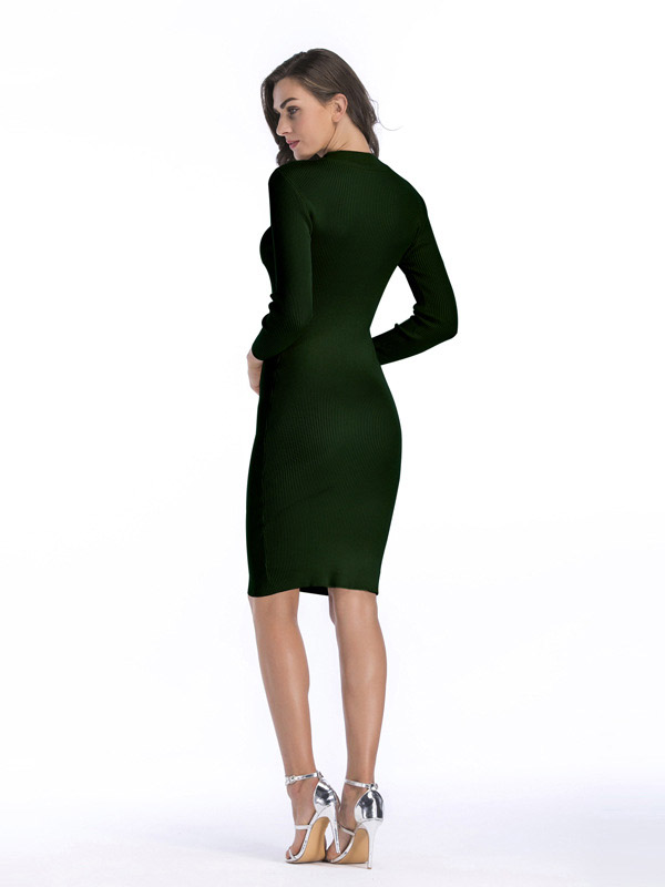 Green Cutout Neckline Bodycon Dress with Rivet Detail