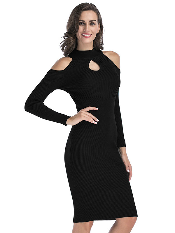 Black Cutout Cold Shoulder Bodycon Dress