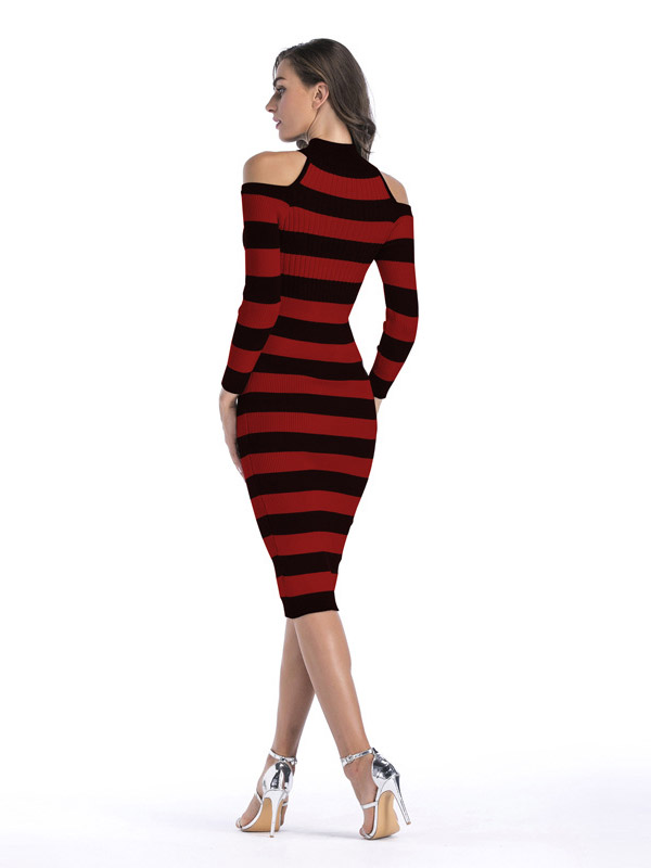 Red Cutout Cold Shoulder Bodycon Dress in Stripe