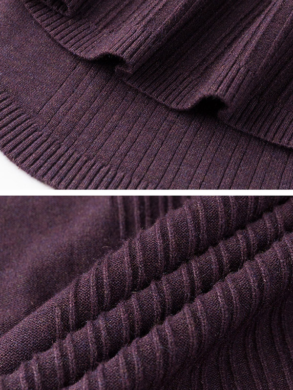 Purple Ribbed Shift Knitted Dress with Tie Waist