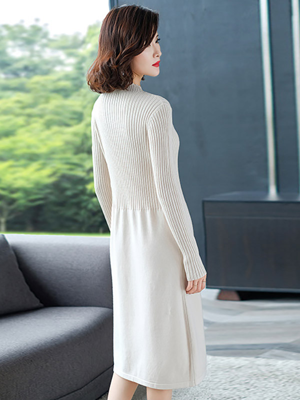 Apricot Stand Collar A-line Knit Dress