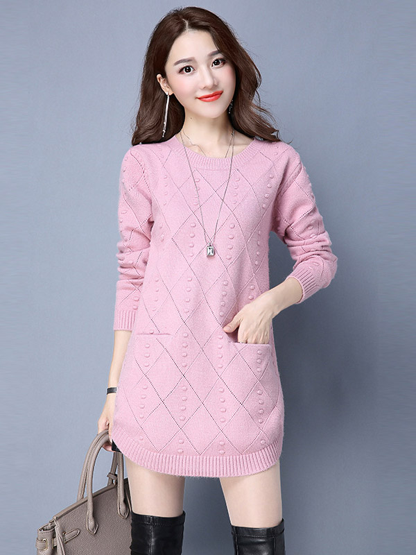 Pink Round Neck Mini Knit Dress