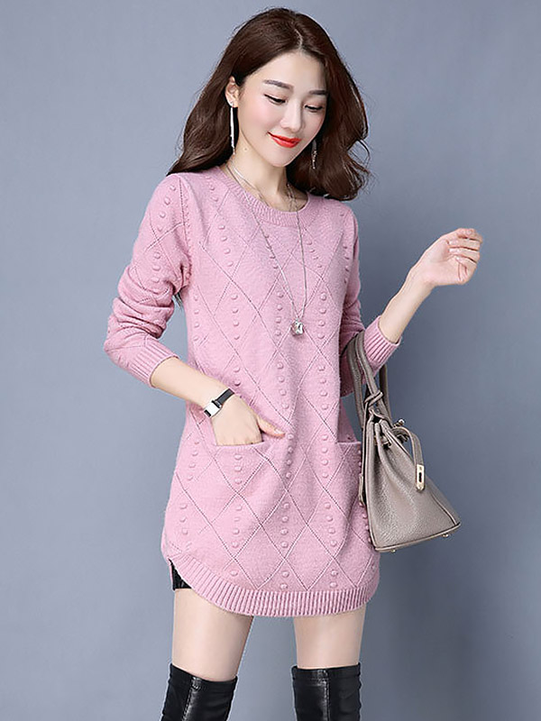 Pink Round Neck Mini Knit Dress