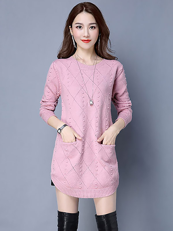 Pink Round Neck Mini Knit Dress