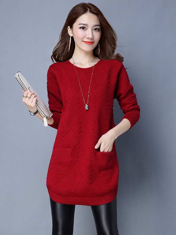 Red Round Neck Mini Knit Dress