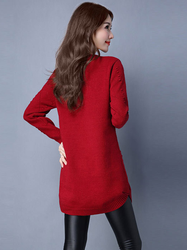 Red Round Neck Mini Knit Dress