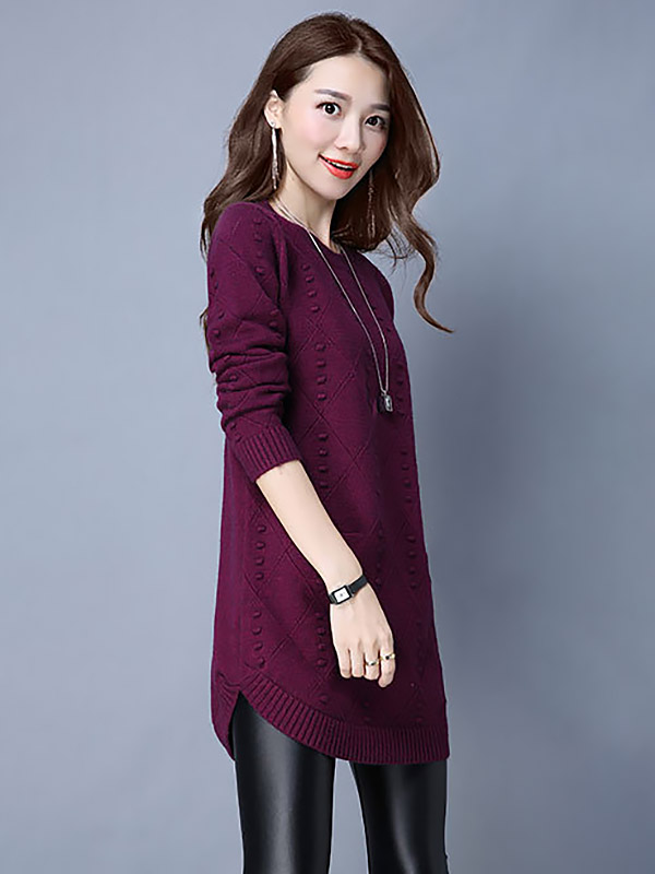 Fuchsia Round Neck Mini Knit Dress