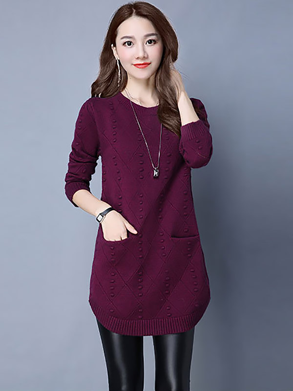 Fuchsia Round Neck Mini Knit Dress