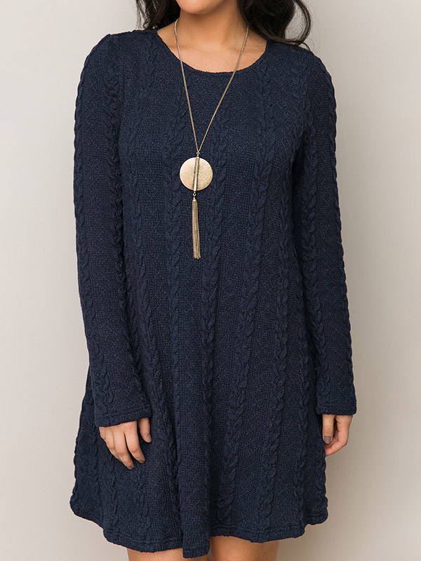 Navy Blue Cable Knit Pattern Dress