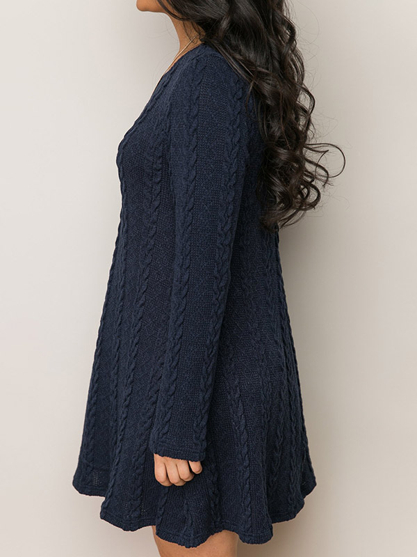 Navy Blue Cable Knit Pattern Dress