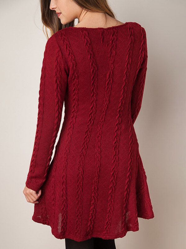 Burgundy Cable Knit Pattern Dress