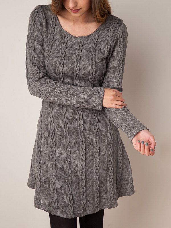 Grey Cable Knit Pattern Dress