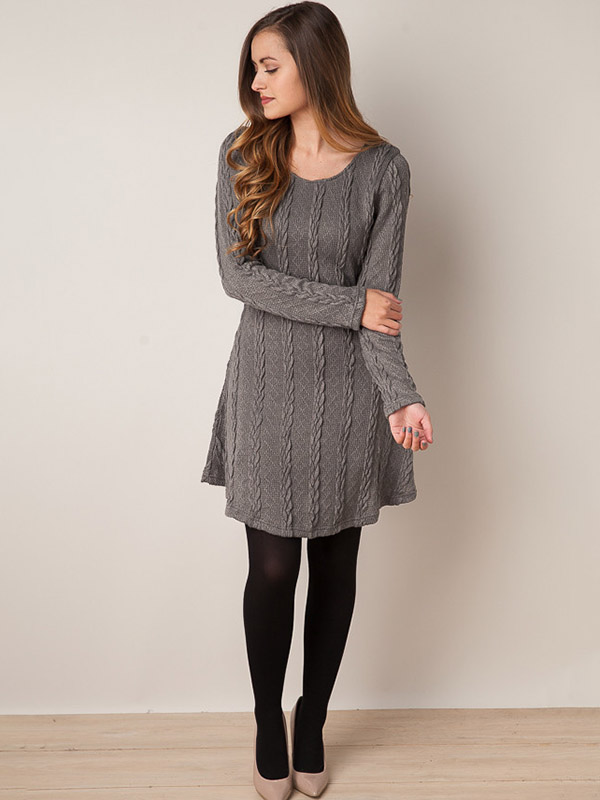 Grey Cable Knit Pattern Dress