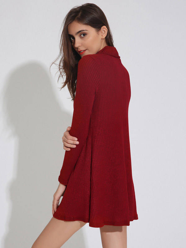 Red Cutout Collar Ribbed Shift Dress