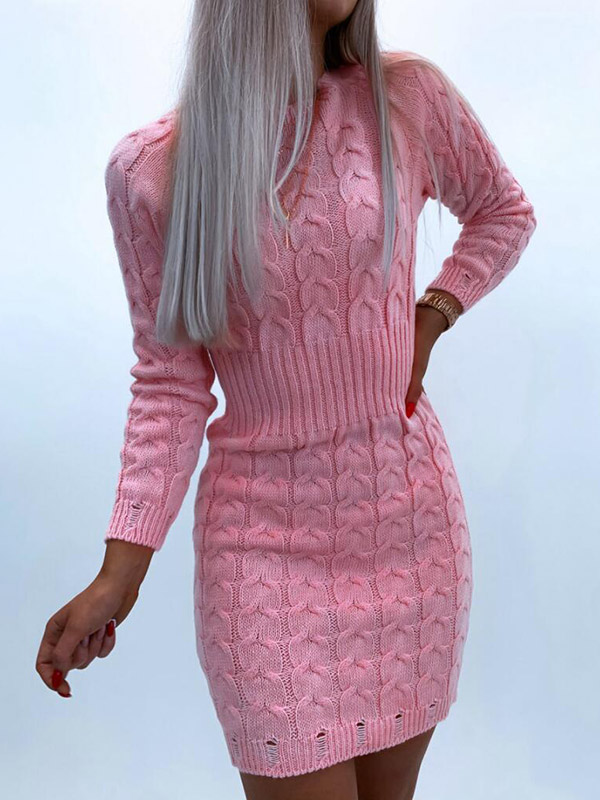 Pink Crew Neck Bodycon Dress