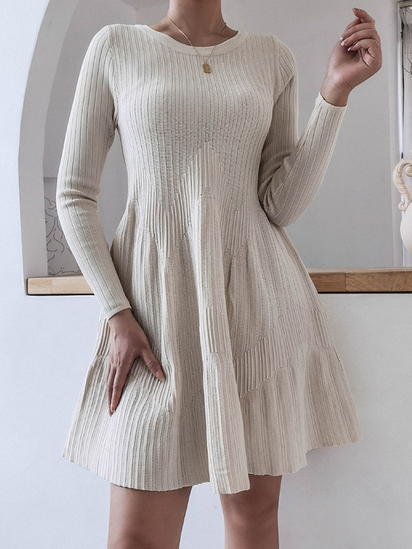 White Round Neck A-line Mini Dress