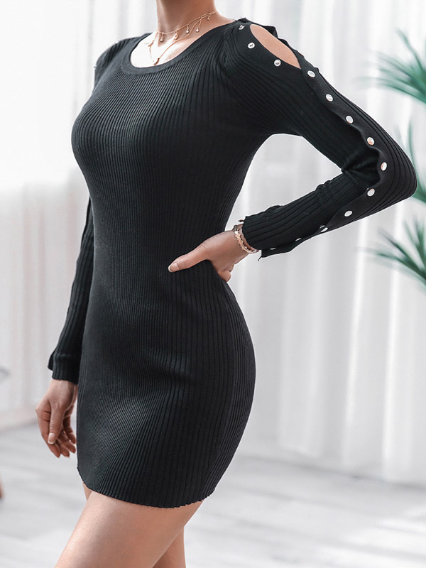 Black Round Neck Cold Shoulder Mini Dress