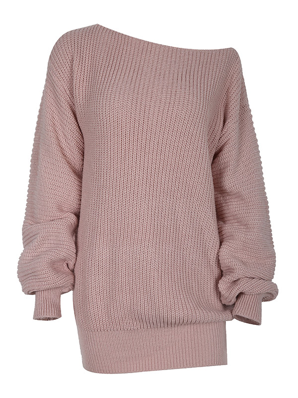 Pink Boat Neck Knitted Dress