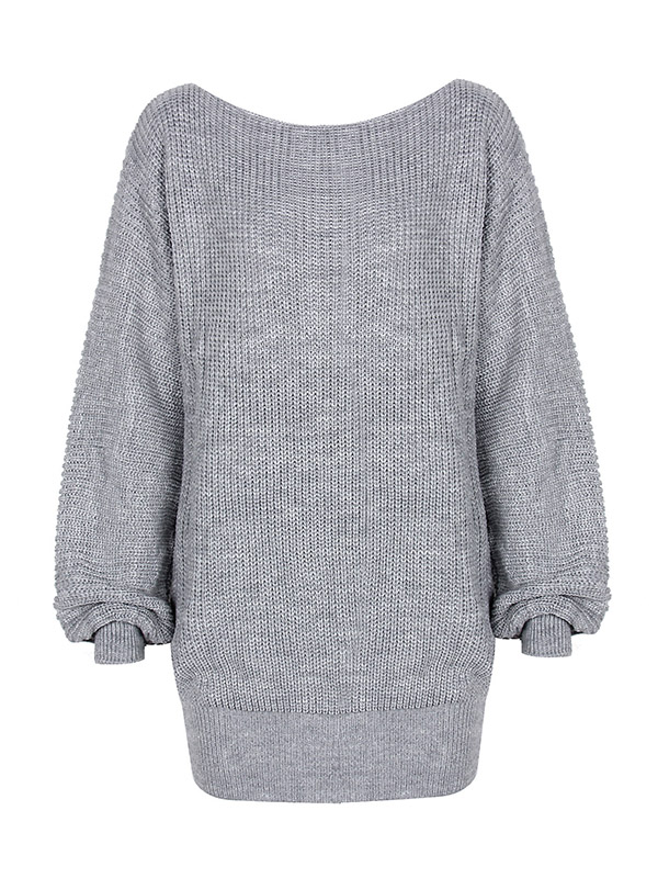 Grey Boat Neck Knitted Dress