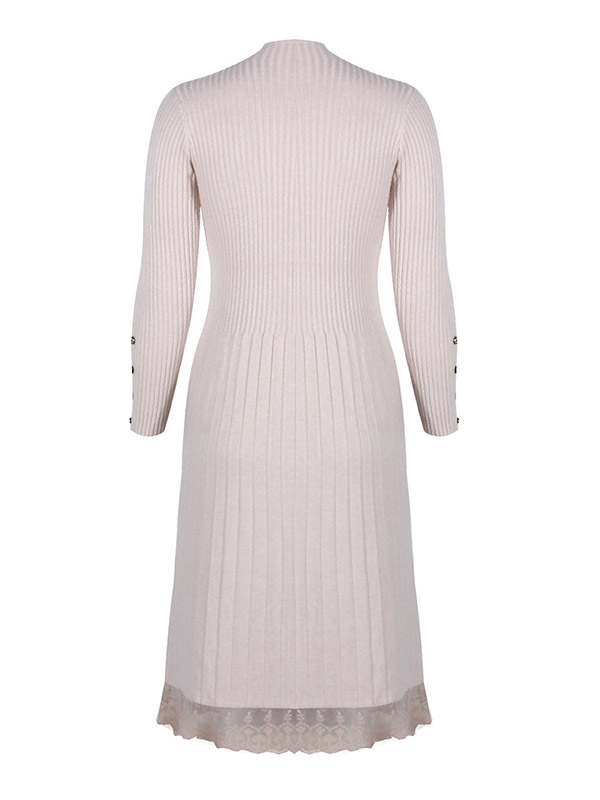 Apricot Stand Collar Ribbed Knit Dress 