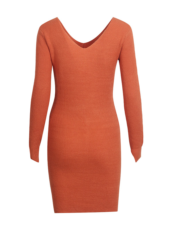 Orange Deep V Neck Mini Split Dress