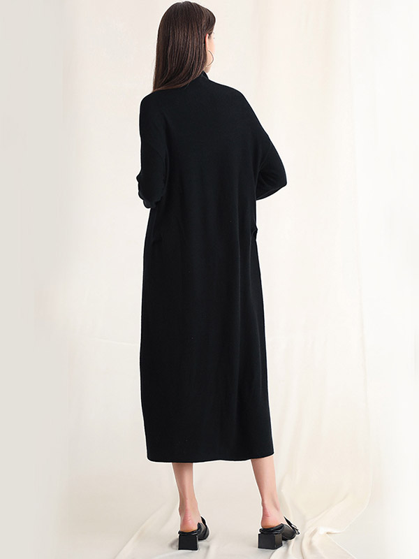 Black Roll Neck Shift Knitted Dress