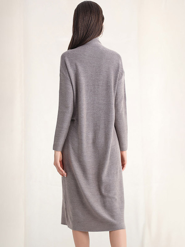 Grey Roll Neck Shift Knitted Dress