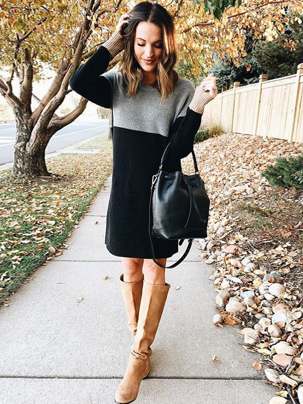 Black Color Block Striped Knitted Dress