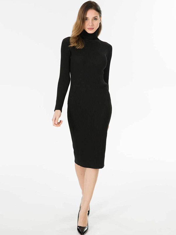 Black High Neck Bodycon Knitted Dress