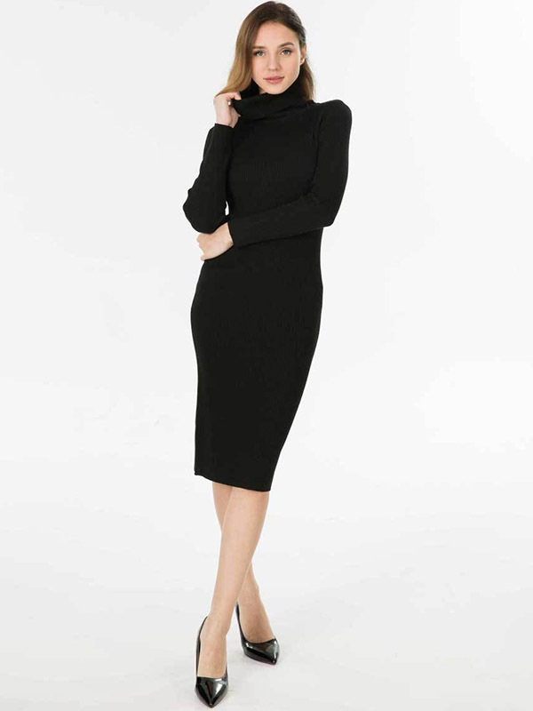 Black High Neck Bodycon Knitted Dress