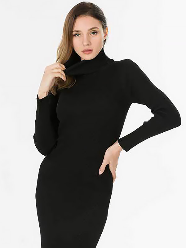 Black High Neck Bodycon Knitted Dress