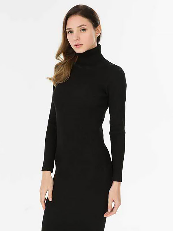 Black High Neck Bodycon Knitted Dress