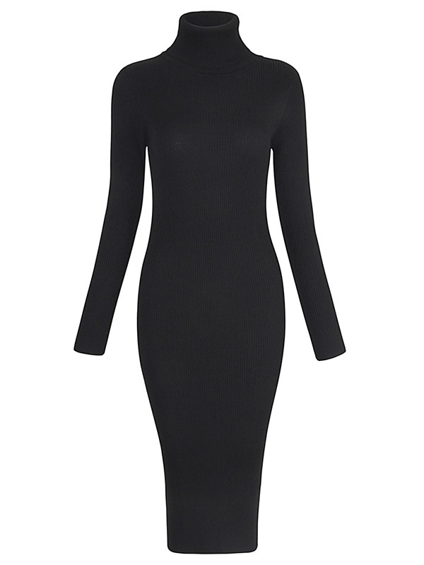 Black High Neck Bodycon Knitted Dress