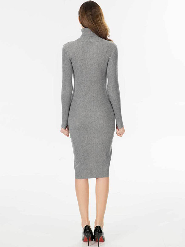 Grey High Neck Bodycon Knitted Dress