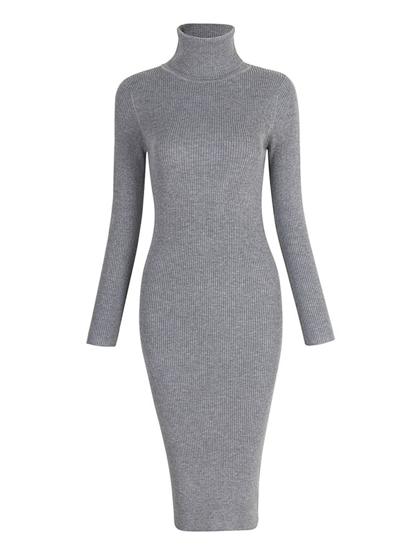 Grey High Neck Bodycon Knitted Dress