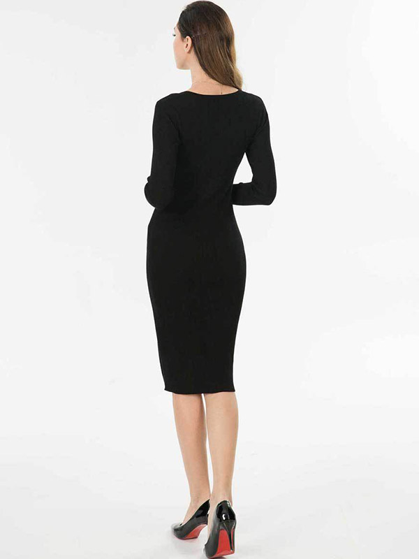 Black Round Neck Bodycon Knitted Dress