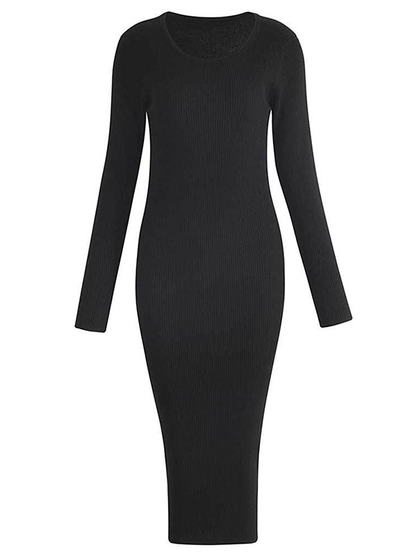 Black Round Neck Bodycon Knitted Dress