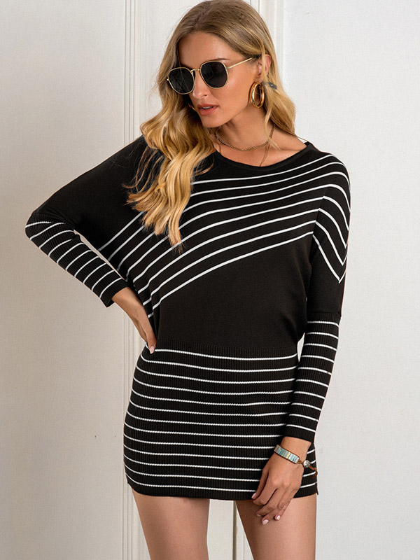 Black Striped Knitted Mini Dress